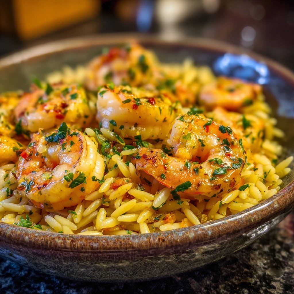 Mediterranean Garlic Shrimp With Orzo